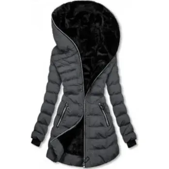 Dámská parka Dámská zateplená bunda s kapucí – střední délka na zip Barva: Šedá, Velikost: L
