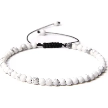 Náramek Korálkový minerální náramek ručně pletený | náramek, šperk - bílý howlit