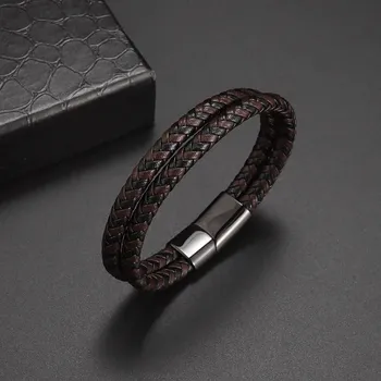 Náramek Stylový kožený rockový náramek pro muže | pánský náramek, kožený šperk - AL19356-Hnědá