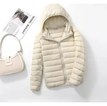 Dámská parka dámská péřová bunda – krátký zimní model pro plné tvary Velikost: 5XL, Barva (Varianta): Apricot hooded
