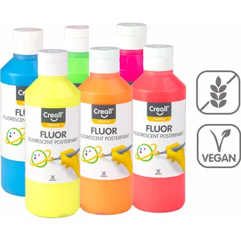 Vodová barva Sada temperových barev Creall Fluor, 6 x 250 ml, mix barev