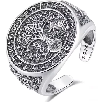 Prsten For Silver Prsten s ploškou s vyobrazením Stromu života a severskými symboly - Stříbro 925