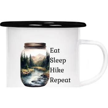 Plecháček - smaltový lem s potiskem Eat, sleep, hike, repeat
