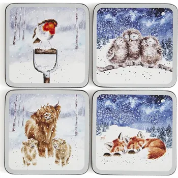 Podtácek Wrendale vánoční korkové podložky pod sklenice Winter Sky sada 4ks 10,5x10,5cm zvířátka