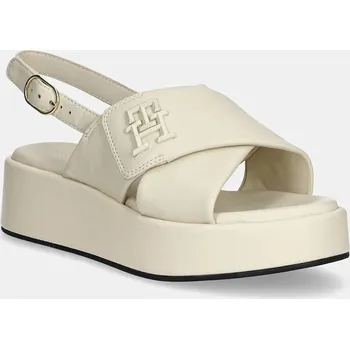 Dámské sandále Kožené sandály Tommy Hilfiger TH LOGO HW PADDED LEATHER SANDAL FW0FW08808 béžová 01X, EUR 41