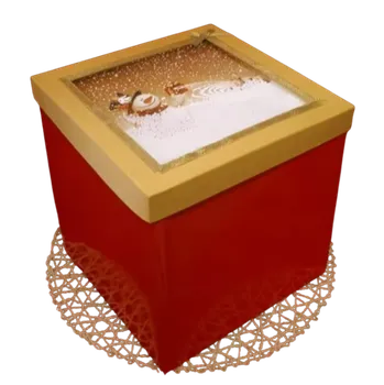 Krabička na výslužku Vánoční dárková krabička červená se zasněženým sněhulákem 24x24x24 cm