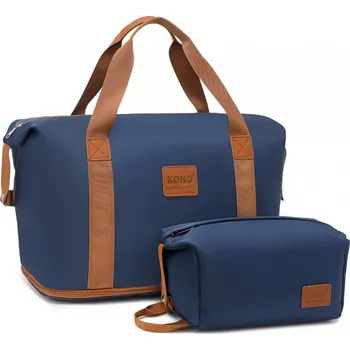 KONO set variabilní cestovní taška a kosmetická taštička - modro hnědá - 26L