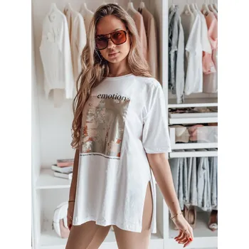 Dámské tričko Bílé delší tričko s potiskem EMLOT RY2622 Velikost: M/L