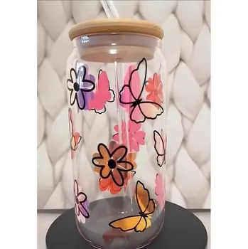 Sklenice PERSONALISOVANÁ SKLENIČKA - MOTÝLI A KVĚTINY