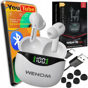 Sluchátka Bezdrátová sluchátka do uší Wenom Wgm 15 Pro Bluetooth 5.3 bílá