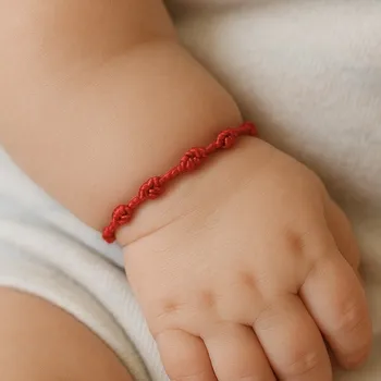 Náramek Ochranný dětský náramek Kabbalah 7 uzlů - ČERVENÝ