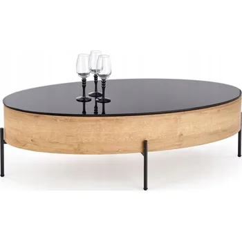 Konferenční stolek Konferenční stolek Halmar oválný 120 x 60 x 37 cm černý, dub zlatý