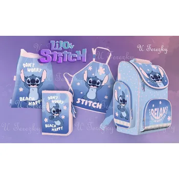 Školní batoh Lilo and Stitch Školní set sada Lilo a Stitch 4 ks Anatomický školní batoh aktovka, penál, sáček, zástěrka 13243/04/01
