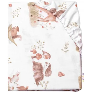 Bavlněné prostěradlo do postýlky, Roztomilá zvířátka, bílá/hnědá, Rozměry 120x60