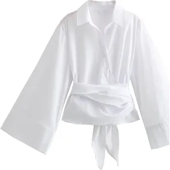 Dámský crop top s límečkem a velkou mašlí Barva: Bílá, Velikost: S