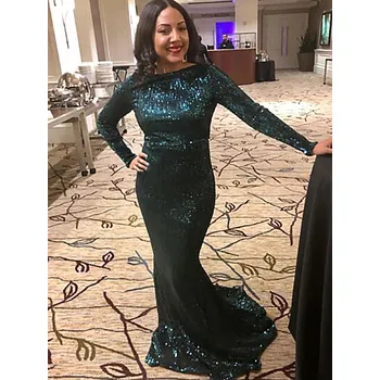 Dámské šaty Flitrové maxi šaty s dlouhými rukávy Barva: Tmavě Zelená, Velikost: S