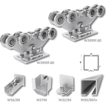 Pohon brány sada pro nesenou bránu W Set 80/Zn - sada pro posuvnou samonosnou bránu, C profil zinkovaný 80 x 80 x 5 mm, 6 m, 2 x vozík 9-kolečkový, kapsa, kolo