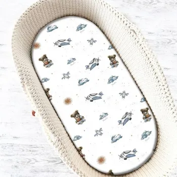 Prostěradlo Prostěradlo do kočárku, koše, bavlna, Méďa pilot - bílá, modrá, Rozměry 90x40