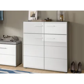 Botník Skříňka s policemi/botník Salsa, 80 cm, šedý dub/bílá lesk