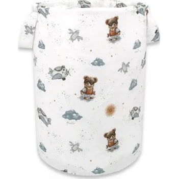 úložný prostor na hračky Koš na hračky, bavlna, 50x35cm, Meďa pilot - bílá, modrá