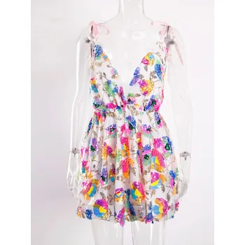 Dámské šaty Mini tylové šaty na ramínka s barevnými flitry Barva: Bílá, Velikost: M