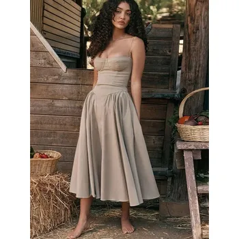 Dámské šaty Áčkové midi šaty na společnost Barva: Khaki, Velikost: XL