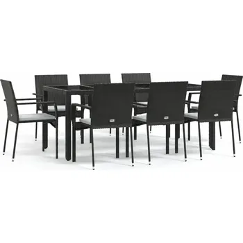 VidaXL 9dílná zahradní sedací souprava s polstry, černý PE ratan