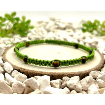 Náramek Certom Macramé náramek Tygří oko 4mm, zelený nylon 0294