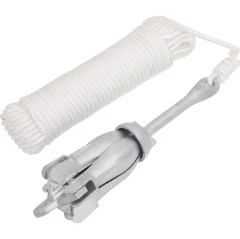 Loď vidaXL Skládací kotva s lanem stříbrná 8 kg žárově pozinkovaná litina