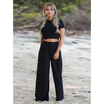 Letní set 2v1 krátké tričko a široké kalhoty Barva: Černá, Velikost: L