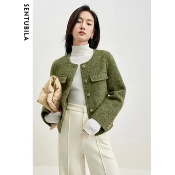 Dámské sako Dámský vlněný blejzr s knoflíky Barva: Zelená, Velikost: XL