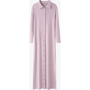 Dámské oblečení Dlouhé šaty s límcem Barva: Fialová, Velikost: 2XL