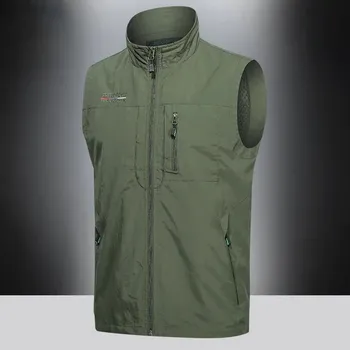 Pánská softshellová bunda Outdoorová pánská vesta na zip s kapsami Barva: Tmavě Zelená, Velikost: 2XL