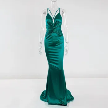 Dámské šaty Saténové dlouhé šaty s vázáním na zádech Barva: Zelená, Velikost: S