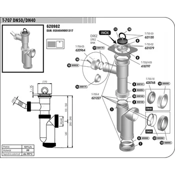 Sifon Sifon dřezový T-707 DN50/40i