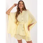 Světle žlutý letní dámský komplet s kimonovou košilí a kraťasy LK-KMPL-510072.68-light yellow Velikost: S/M