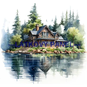 Látkový panel - Dům u vody - KR-23 Velikost: 30x30cm, Materiál: Bavlna