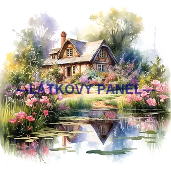 Látkový panel - Dům se zahradou - KR-42 Velikost: 15x15cm, Materiál: Kočárkovina