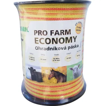 Ohradník PROFARM Páska, 10mm, 200 m, PRO FARM ECONOMY, žlutooranž, 4x0,16 Niro