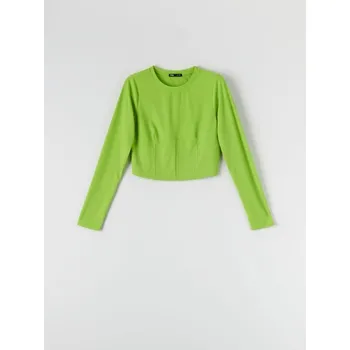 Dámské tričko Sinsay - Crop top z žebrovaného úpletu - neonová - 2124F-71X - 2124F-71X-S