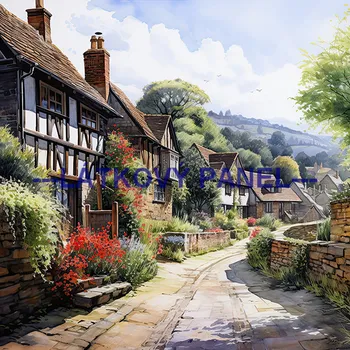 Látkový panel - Krajinka s domem - KR-30 Velikost: 15x15cm, Materiál: Kočárkovina