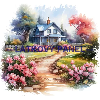 Látkový panel - Dům se zahradou - KR-38 Velikost: 30x30cm, Materiál: Bavlna