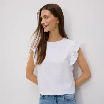 Dámské tričko Reserved - Volánová halenka - bílá - ZQ824-00X - ZQ824-00X-L