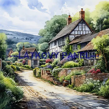 Látkový panel - Krajinka s domem - KR-28 Velikost: 15x15cm, Materiál: Kočárkovina