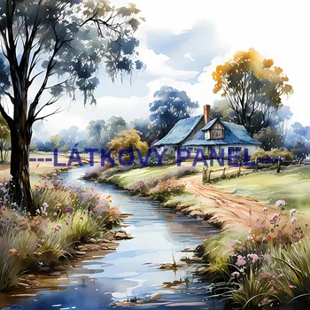 Látkový panel - Krajinka - KR-13 Velikost: 15x15cm, Materiál: Kočárkovina