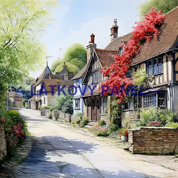 Látkový panel - Krajinka s domem - KR-36 Velikost: 30x30cm, Materiál: Úplet