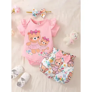 Kojenecké oblečení Dívčí letní set (body + kraťásky + čelenka) - "medvídek", vel. 3-24 měsíců Velikost: 9-12 měsíců