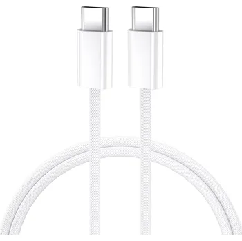 Datový kabel Prémiový textilní kabel BWOO USB-C - USB-C 1m 60W pro iPhone 15 a 16 a další zařízení BO-X284 bílý