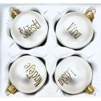 Vánoční ozdoba IRISA Skleněná vánoční sada 'Víra, Láska, Naděje, Štěstí' velikost 7 cm, sada 4 ks, - Bílá klasika Velikost: 7 cm, Balení: 4ks, Barva: bílá