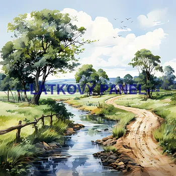 Látkový panel - Krajinka - KR-14 Velikost: 20x20cm, Materiál: Teplákovina nepočesaná